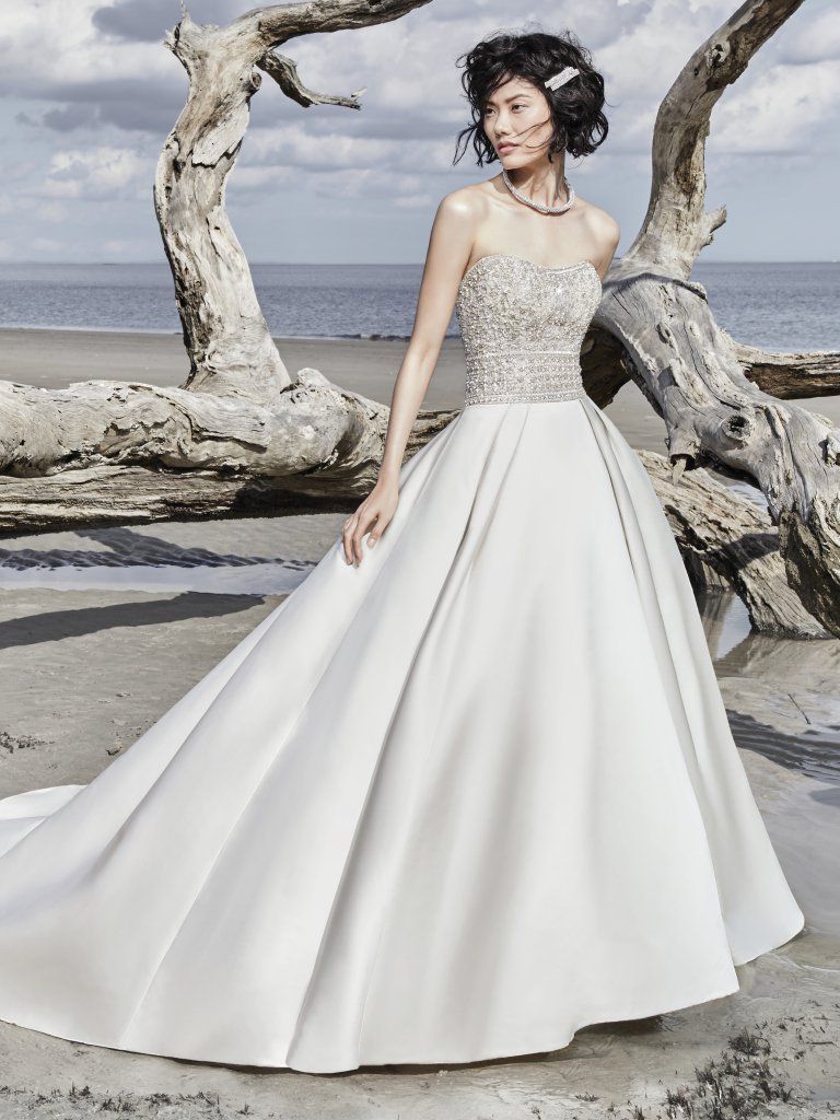 2019 satin wedding dresses David's Bridal Oleg Cassini Wedding Dresses 2019 Draped Satin Sculpted Neckline Ball Gown David's Bridal