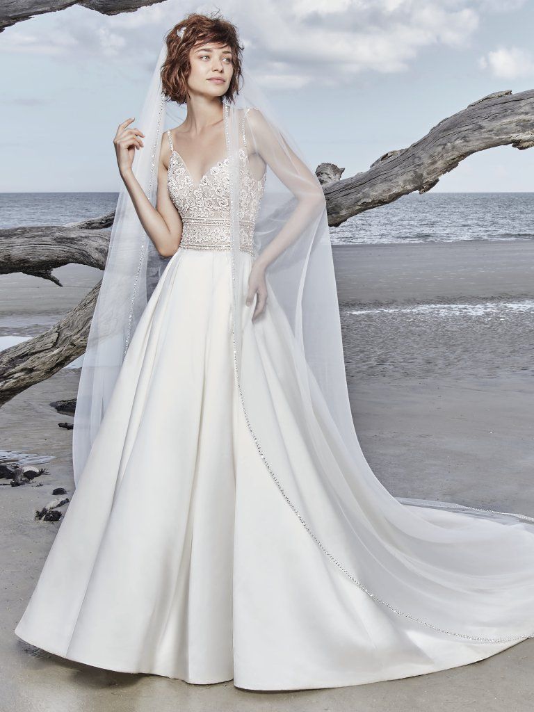2019 satin wedding dresses Elegant Long A-line Sweetheart Lace Satin Wedding Dresses