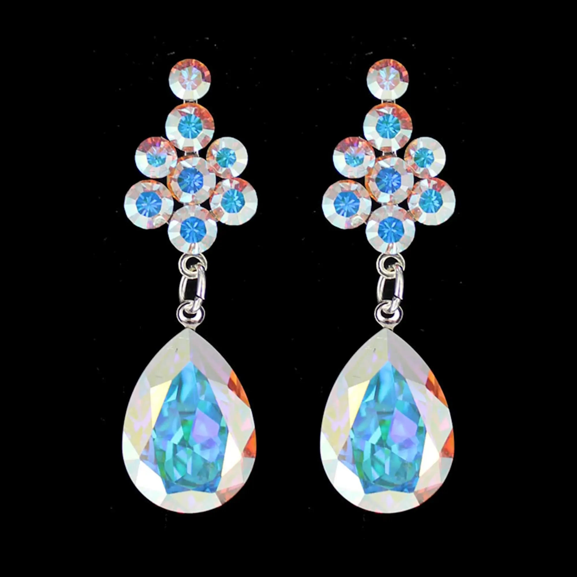image shows blue drop earrings