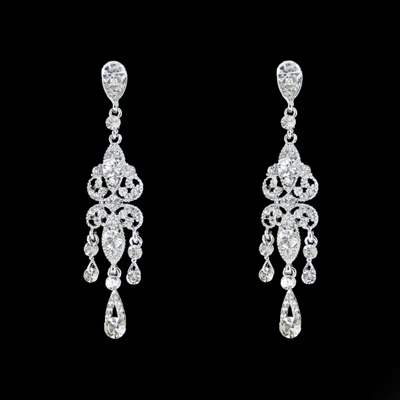 image shows silver dangly earrings